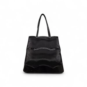 Yves Saint Laurent Scalloped Mesh Tote Bag In Black Patent And Nylon